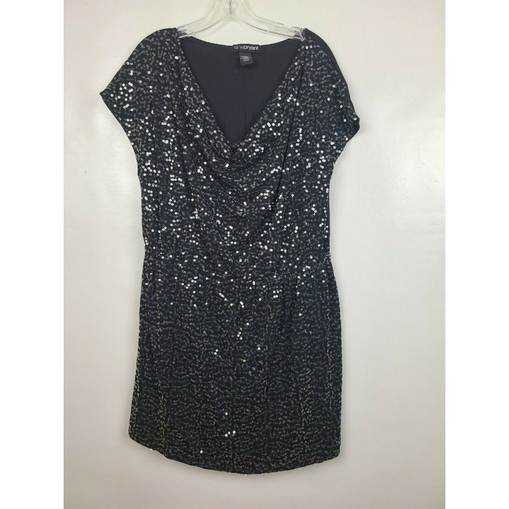 Lane Bryant Womens Black Sequin Front Cowl Neck Cap Sleeve Dress Plus Size 14/16